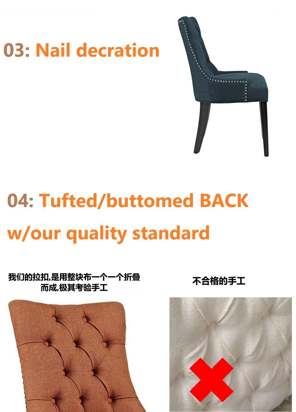 Fabric Button Back Tufted Accent Antique Upholstered Hotel Restaurant Rubber Wood Leg K/D Dining Chairs