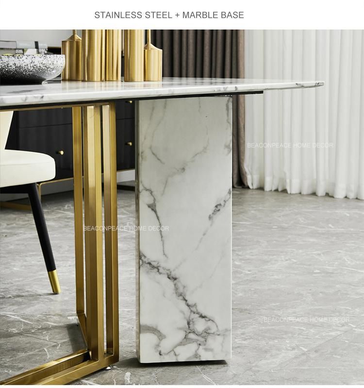 Modern Dining Room Furniture Marble Top Stainless Steel Dining Table