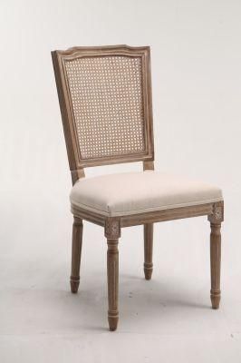 Kvj-Ec08 Rattan Back Antique Upholstery Beige Louis Xv Dining Chair
