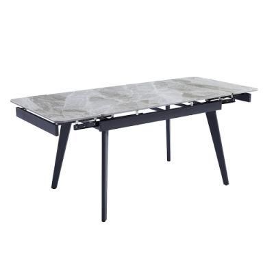 Modern Furniture Space Saving Dinning Table Stone Slate Top Extendable Dining Table
