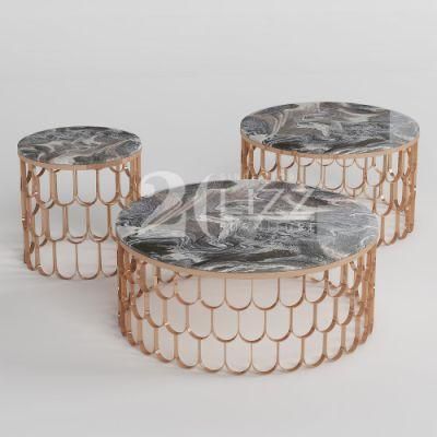 Customized Modern Home Furniture European Minimalist Marble Top Round Coffee Table with Metal Leg