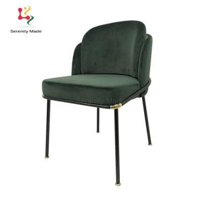 Green Velvet Upholstered Restaurant Dining Chair with Black Steel Legs