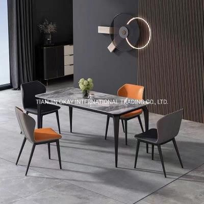 Modern Contemporary Nordic Stainless Steel Rectangular Ceramic Marble Top Dining Room Table Mesas Sets Furniture with Chairs