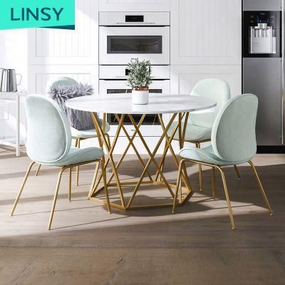 Linsy Fancy European Marble Round White Dining Table Set Ls166r1