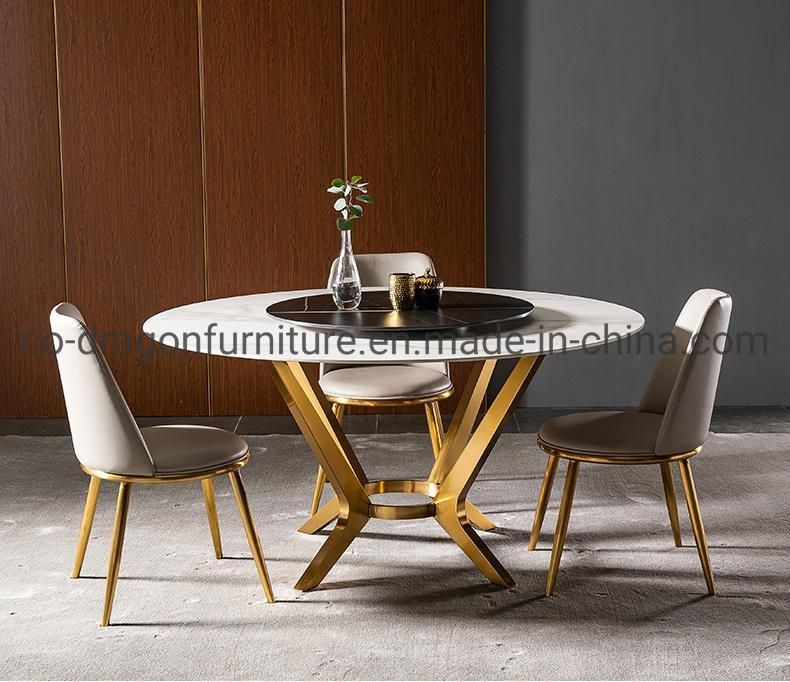 Modern Gold Stainless Steel Base Dining Table with Marble Top