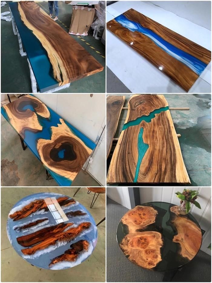 Coffee Table Epoxy Filled Wood Top Resin Table