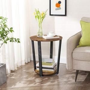 Metal Side Round Sofa Table with Storage Rack, Stable and Sturdy Construction, Easy Assembly, Wood Look Accent Furniture with Metal Frame