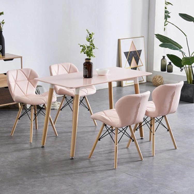 Modern European Simple Dining Room Restaurant Upholstered Plastic Cafe Chair with Wooden Leg