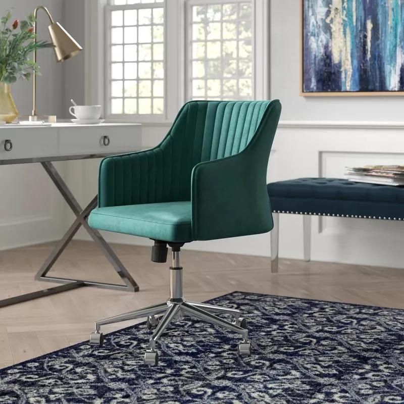 Home Office Chair Velvet Modern Desk Chair Upholstered Swivel Rolling Office Dining Chair
