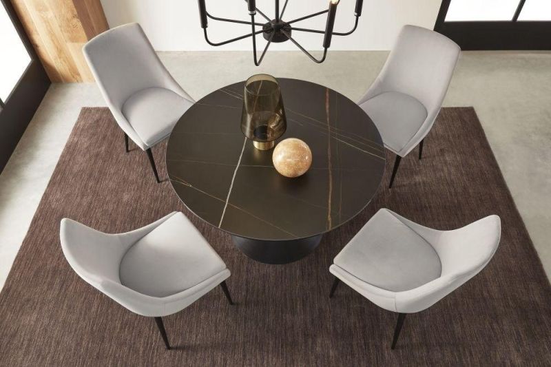 Modern Home Furniture Round Ceramic Top Metal Base Dining Table Set