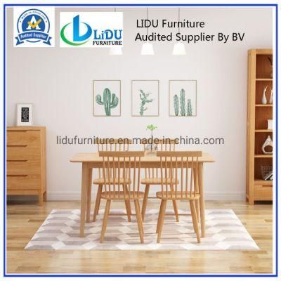 Natural Color Dining Room Furniture Rectangular 6 Seaters Solid Oak Modern Wooden Dining Table