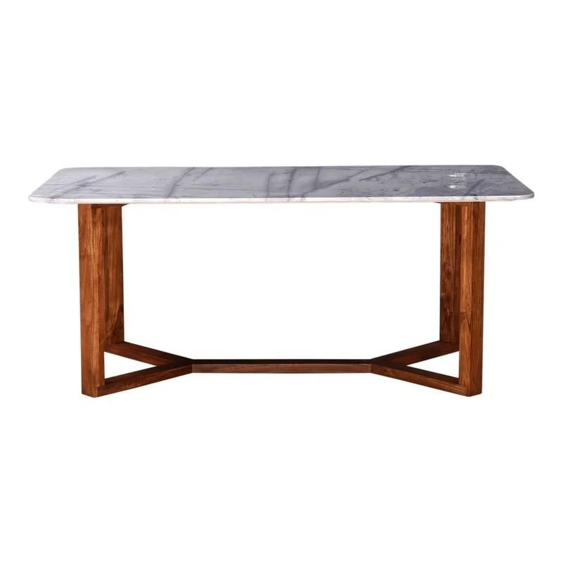 2.1m Italian Carrara Marble / Wooden Dining Table Accepted Customized Factory Modern Restaurant Home Furniture Dinner Kitchen Marble Top Wood Leg Dining Table