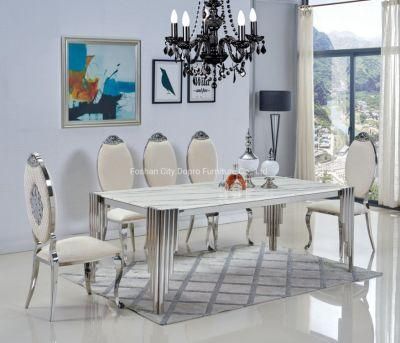 Mirror Polishing Stainlesss Steel Dining Table with Marble Top