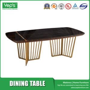 Imported Lauren Black Gold Marble Dining Table with Brass Metal Feet