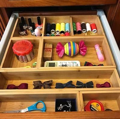 Bamboo Junk Drawer Storage Box and 6 Storage Box Separation Set, 8 Layer Finishing Tray Frame Box