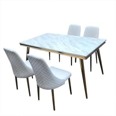 Nordic Luxury Style Gold Plated Marble Top Stainless Steel Frame Dining Tables Dining Room Furniture