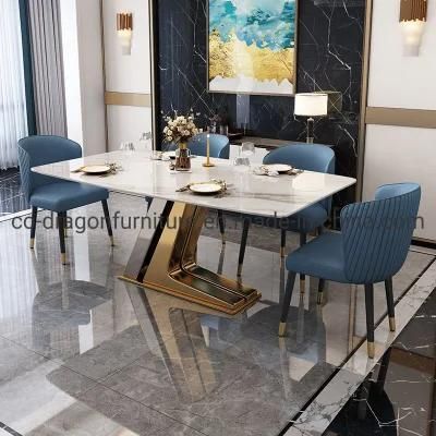 Luxury Design Home Furniture Steel Dining Table with Marble Top