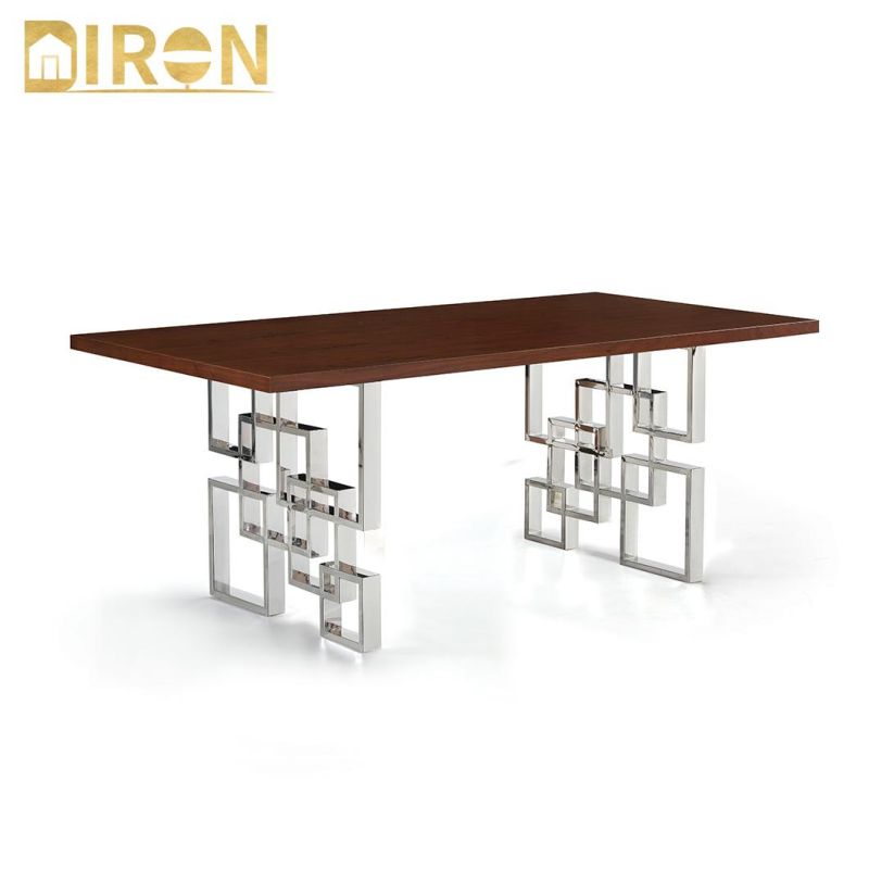 Cheap Price Glass Top Stainless Steel Dining Table for Dining Room Furniture