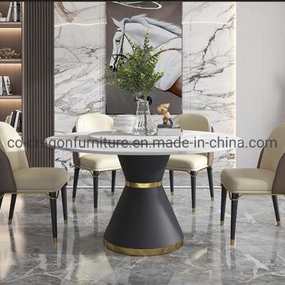 Modern Furniture 6 Seats Steel Dining Table with Marble Top