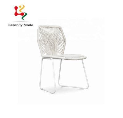 Simple Design White Metal Legs Rattan Dining Chairs for Wedding Event