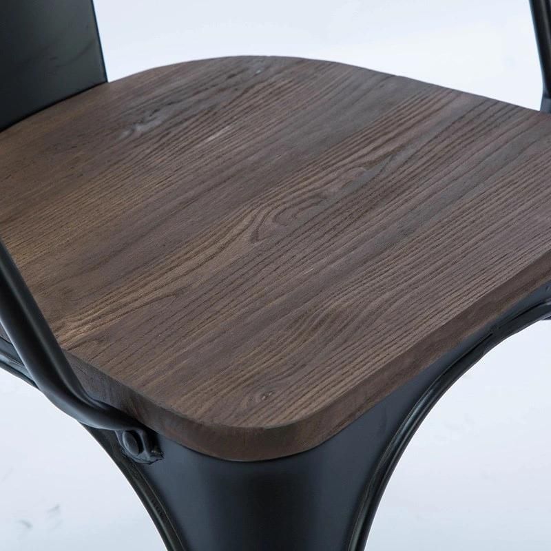 Wholesale Stackable Cafe Bistro Metal Wood Seat Restaurant Vintage Design Industrial Metal Dining Chair