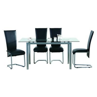 European Style 12mm Thick Tempered Glass Top Stainless Steel Frame Dining Table with 4 Chairs