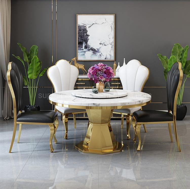 Hot Sells Dining Room Furniture Combination Golden Round Table