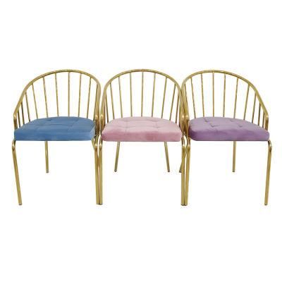 China Factory Nordic Style Purple Velvet Dining Chairs Gold Iron Legs Dining Chair