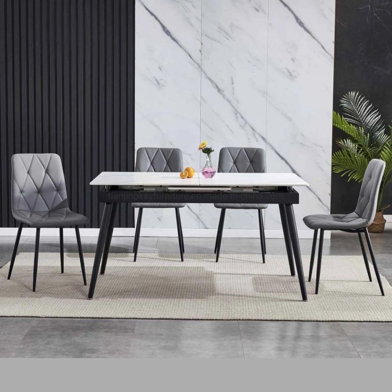 Modern Furniture Slate Ceramic Table Luxury Folding Extendable Dining Table Sets Sintered Stone Ceramic Bulgaria Grey Dining Table and Chair Sets