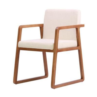 Retro Style Wooden Frame Fabric Seat Dining Chair for Restaurant Use