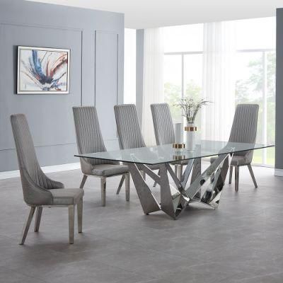 Rectangle Stainless Steel Clear Tempered Glass/Marble Top Dining Table