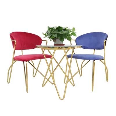 Wholesale MDF Coffee Table Set Chrome Iron Legs Dining Chair Velvet Fabric Dining Chair