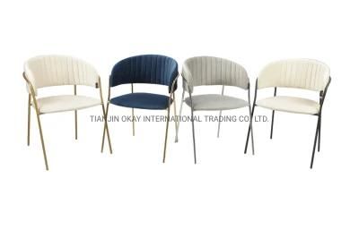 Hot Sales Modern Nordic Europe Upholstery Black Metal Legs Velvet Dining Chair