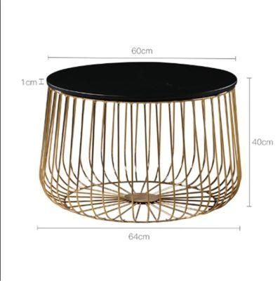 Modern Round Gold Metal Frame Storage Wood Removable Table Top Side Table for Living Room