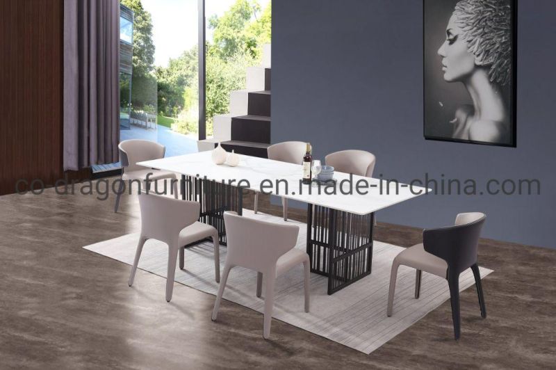Modern Rectangle Dining Table Sets for 6 Seats Steel Legs