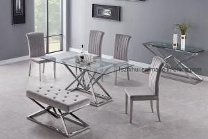 Stainless Steel Glass Top Dining Table