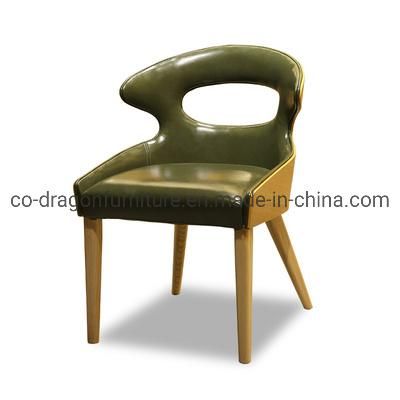 Modern Leather Dining Chair with Wooden Legs for Home Furniture