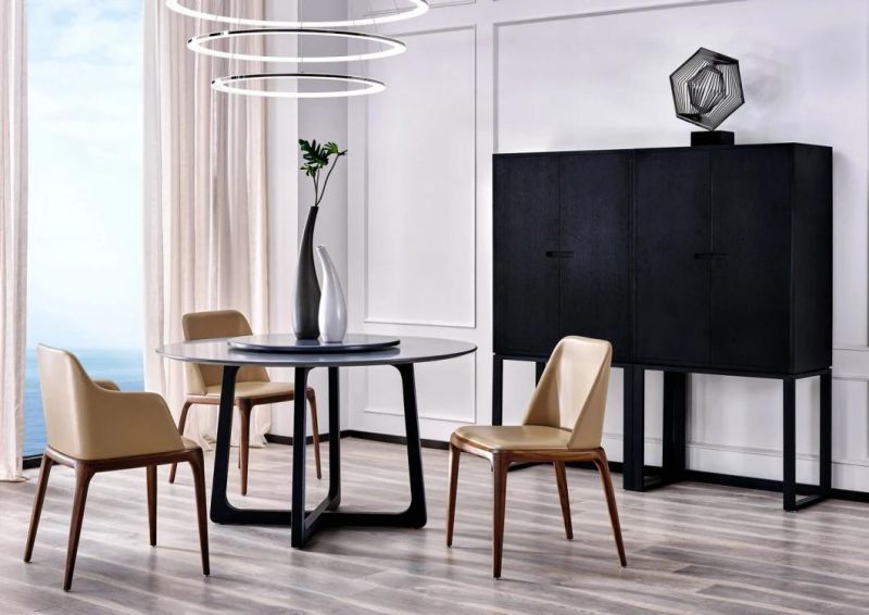 Modern Dining Room Furniture Round Natural Marble Top with Solid Wood Base Dining Table