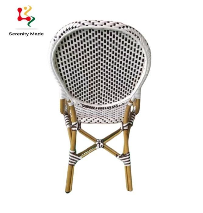 French Style Bistro Wicker Furniture for Balcony Restaurant Outdoor Aluminum Frame Garden Rattan Chair