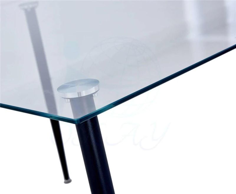 Modern Dining Table with Transparent Tempered Glass Stainless Steel Chrome Legs Hotal Dining Table