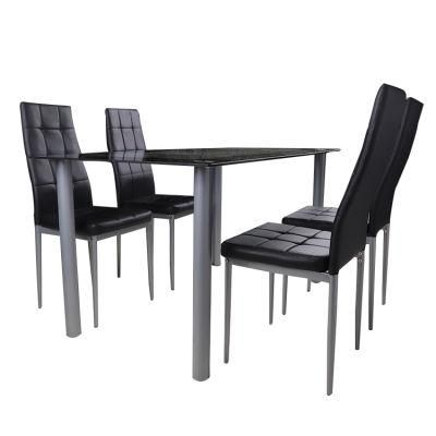 2021hot Selling Style Dining Room Furniture Glass Tabletop PVC Chair 4 Chair Dining Table Sets.