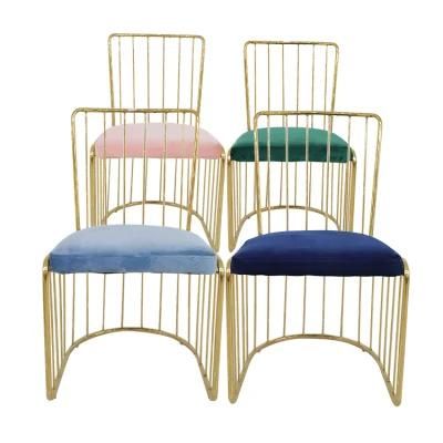 Wholesale Dining Furniture Gold Chrome Iron Legs Dining Chair Pink Velvet Fabric Chair