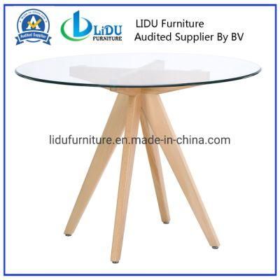 Round Table Best Price Glass Transparent Round Coffee Dining Table with Wooden Legs Dining Room Set Dining Room Table