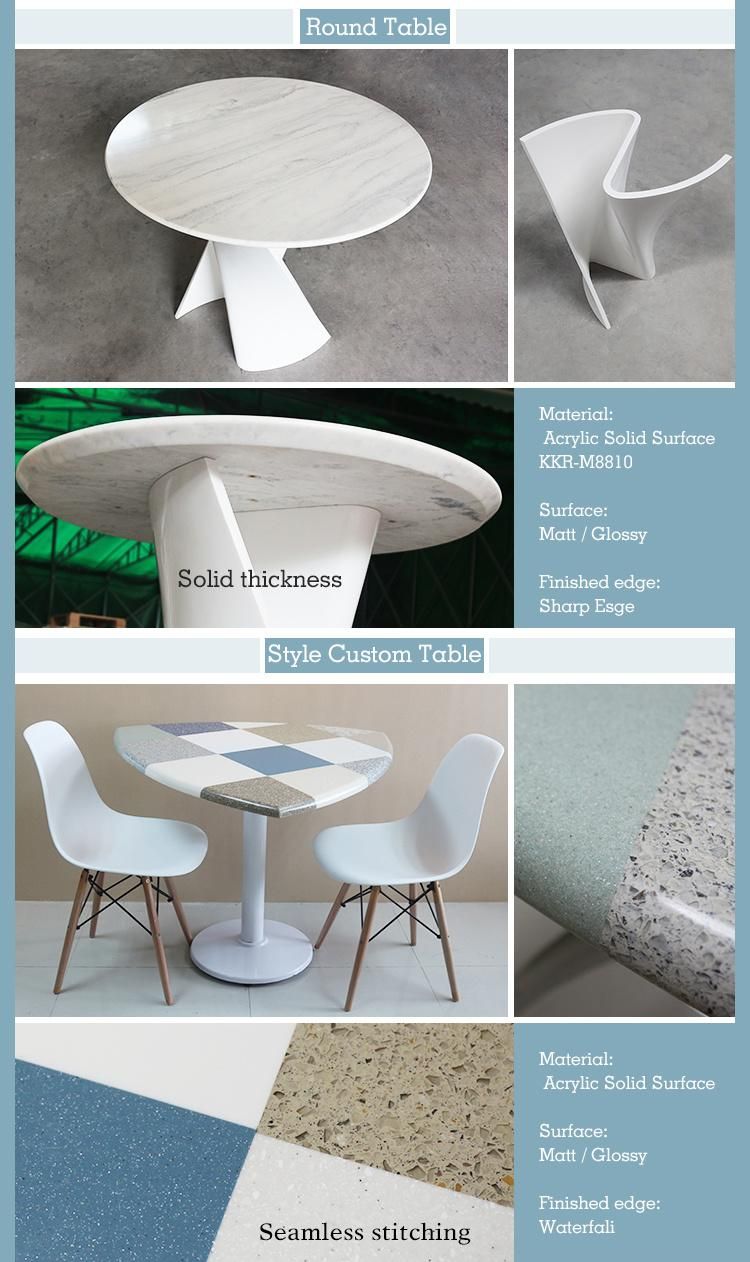 Custom Sizes Corian Top Solid Surface Artificial Stone Dining Tables