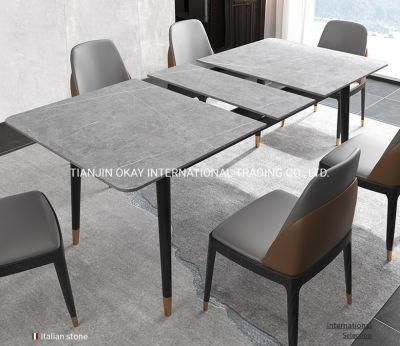 Modern Luxury Rectangle Restaurant Shape Black Seater Iron Metal Sintered Stone Dining Tables