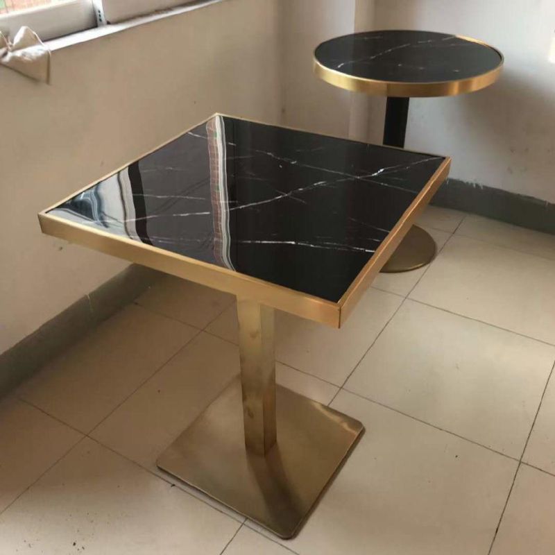 High Class Artificial Marble Top Dining Table Black Stone Square Table for Restaurant Coffee Shop Table