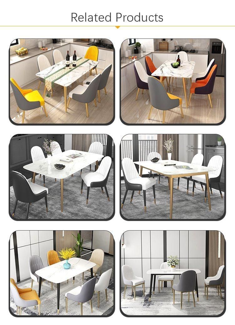 Combination PU Leather Luxury Dining Chairs with Metallic Feet