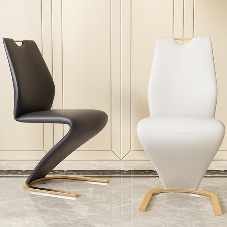 Z Shape Luxury Style Dining Chairs with Metallic Legs