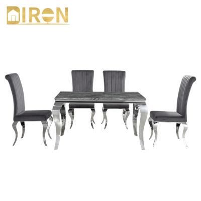 China Factory Modern Simple Design Stainless Steel Rectangle Marble Dining Table