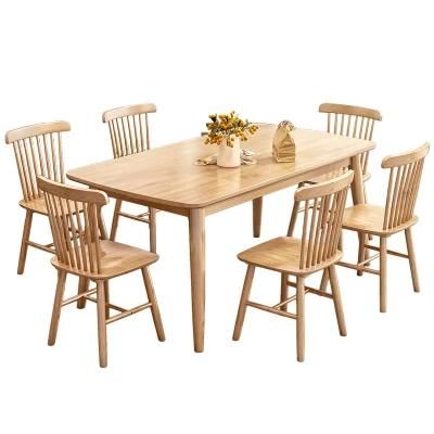 Solid Wood Home Restaurant Dining Room Furniture Set with Dining Chair Wooden 6 Seaters Dining Table (UL-21D026)